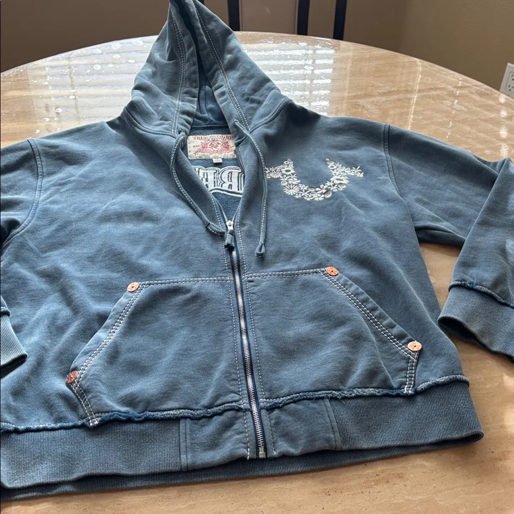 True Religion Blue Hoodie with Embroidered Logo. Unisex